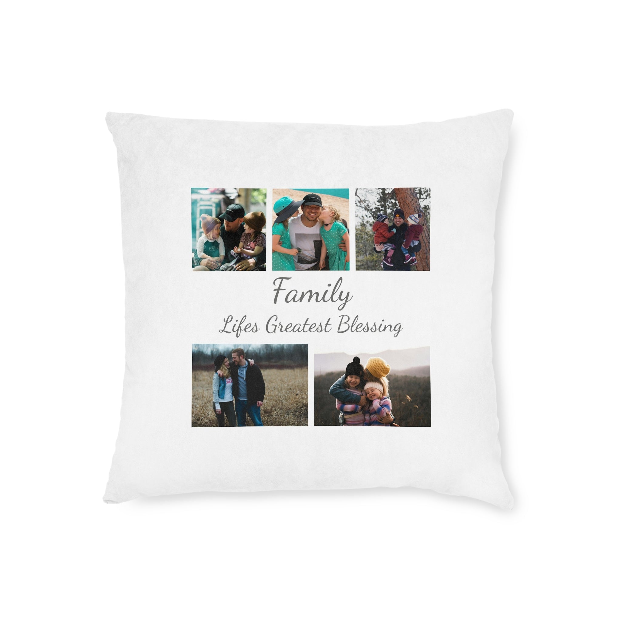 Photo Collage Cushion with Text – 5 Photos