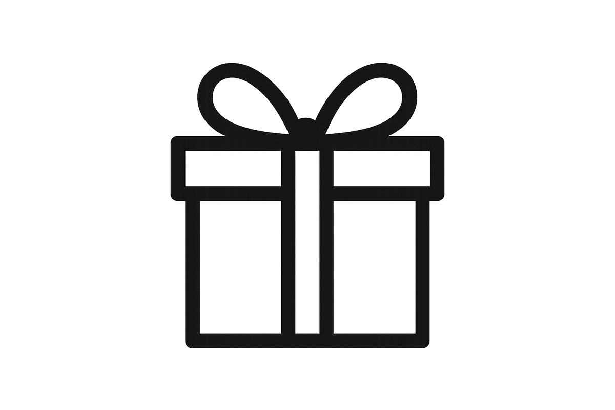 create a icon of a gift will black outer lines and white inner
